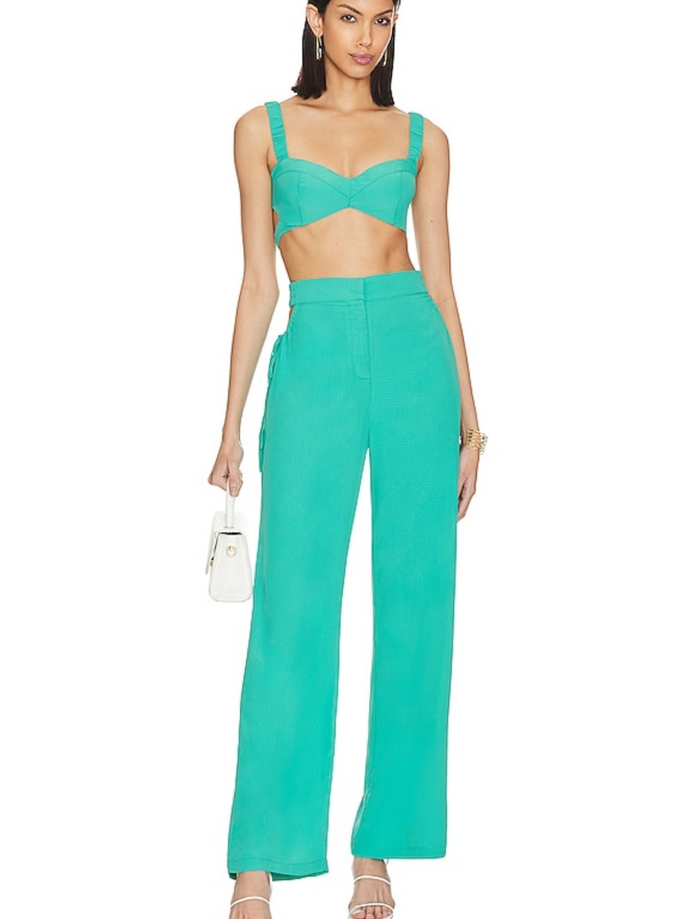 Matching set- Teal Wide Leg High-Rise Pants and crop top
